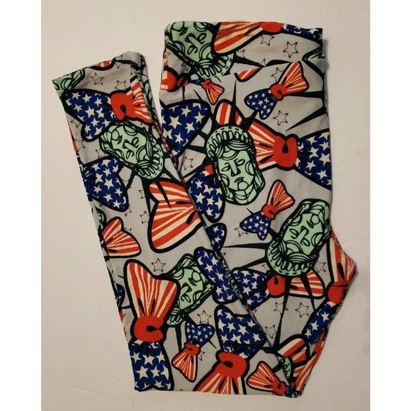 LuLaRoe Tall Curvy Leggings Womens Patriotic design 4th Of July Pants Statue - Picture 1 of 2